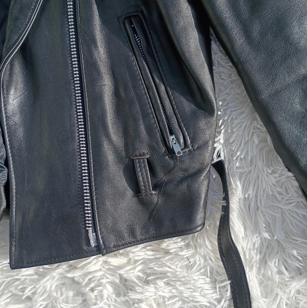 Steer Brand Black Leather Moto Jacket Belted Zip Front Size 14‎ USA - Picture 4 of 15